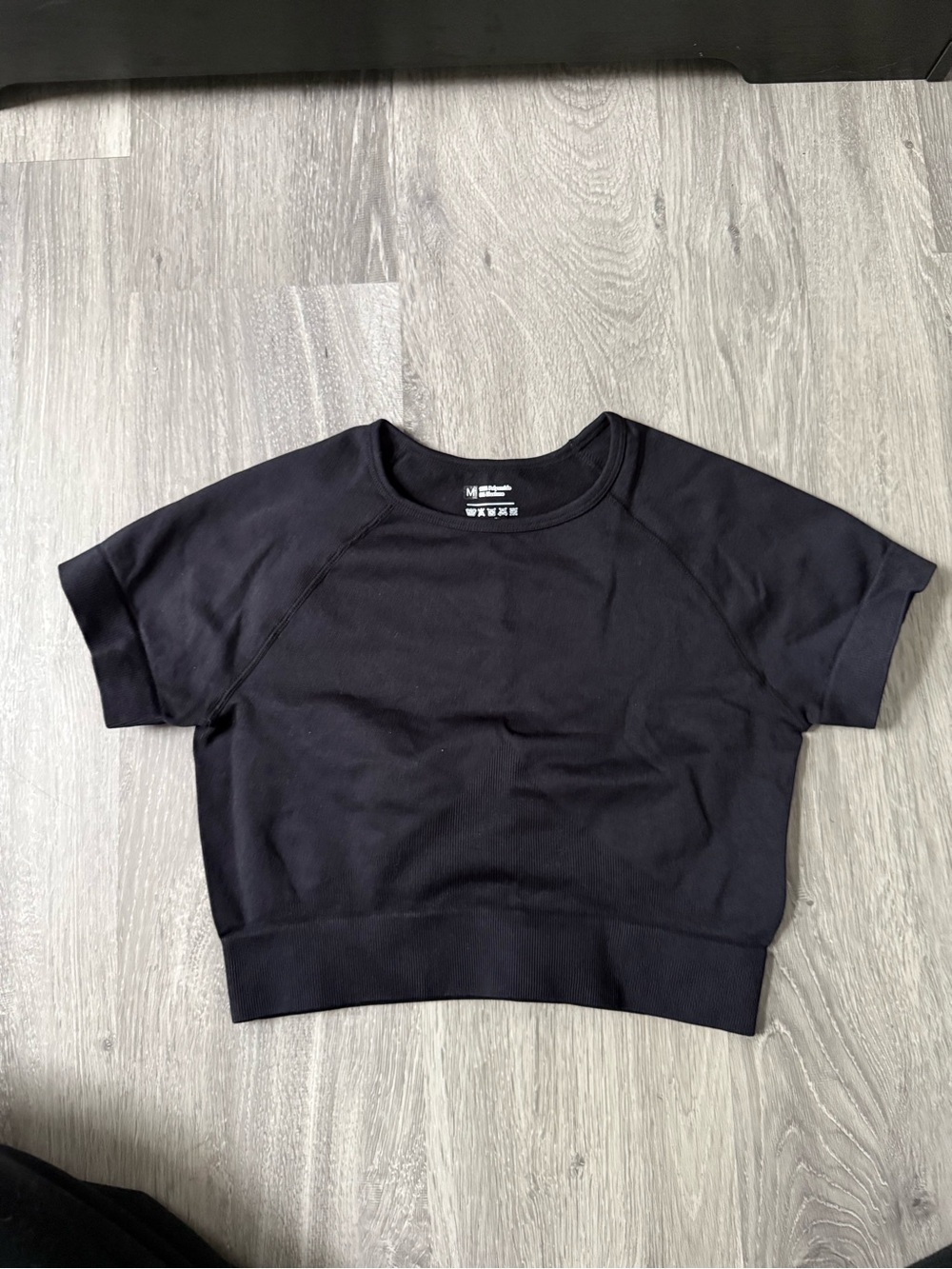 Cropped Black Short-Sleeve Workout Top